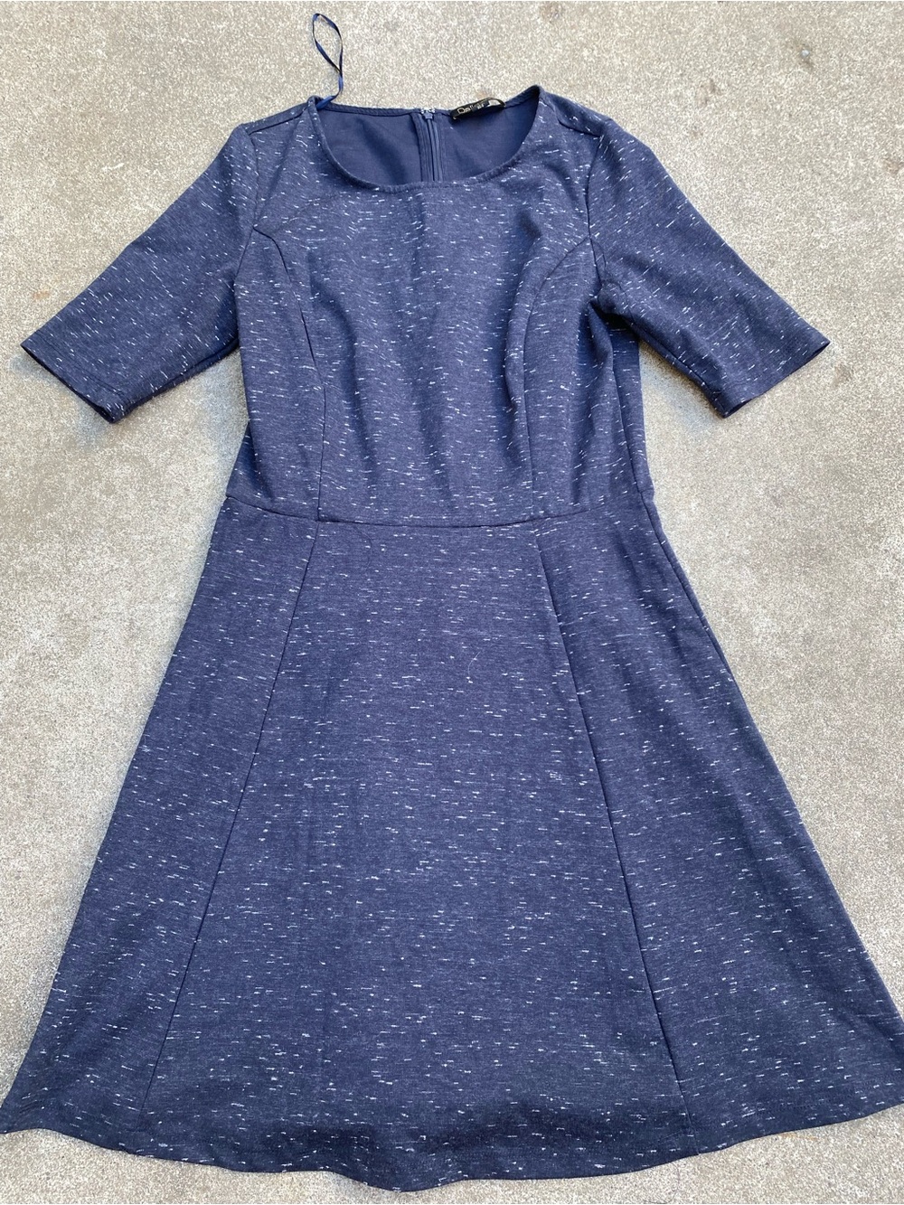 Dalia Fit & Flare Dress Navy Blue Heathered Marled Short Sleeve Size Small